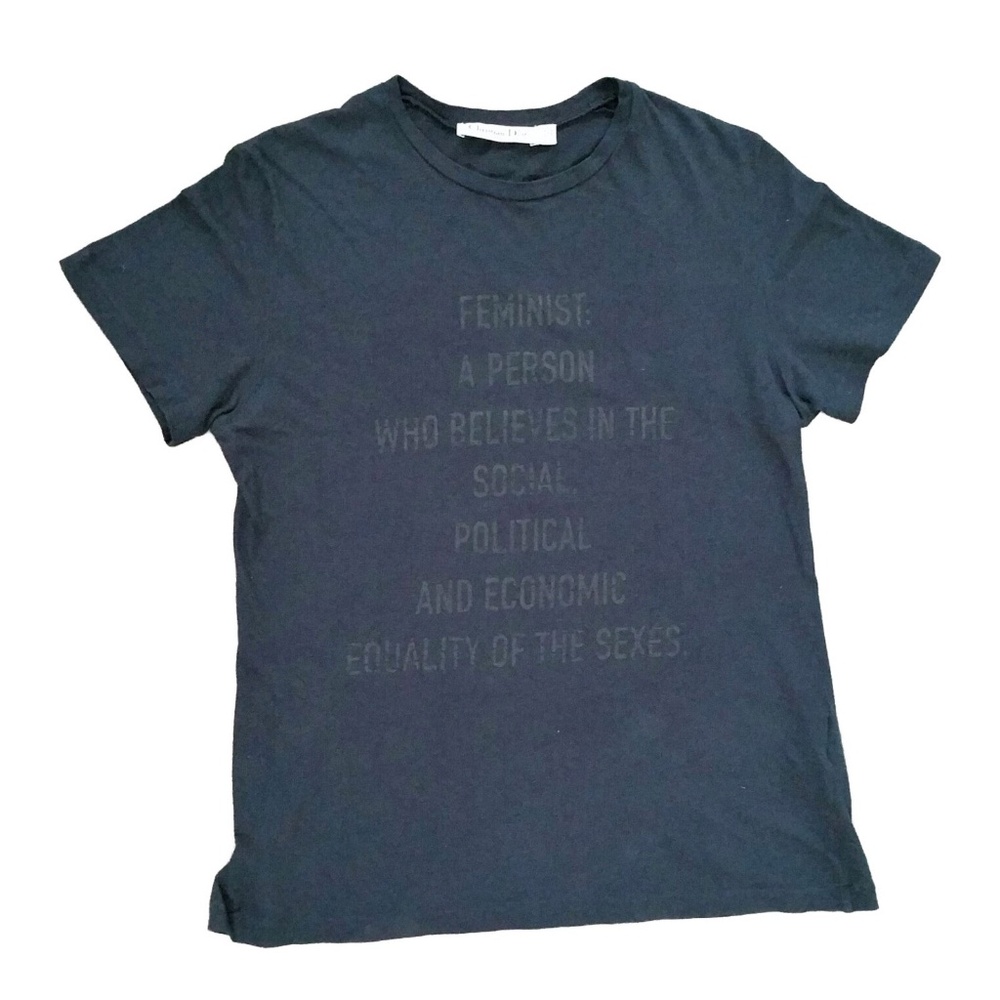Christian Dior "We Should All Be Feminists" Washed Cotton Linen Blue T-shirt L